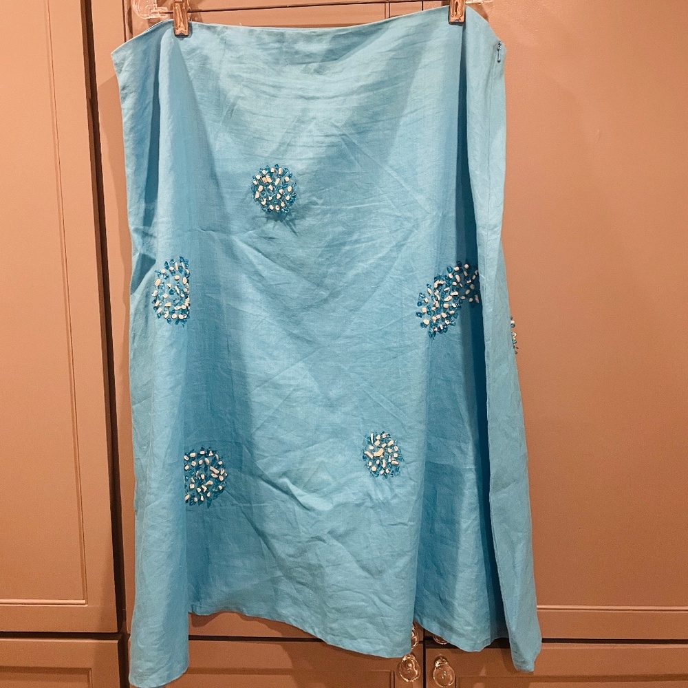 Turquoise linen skirt, size 18